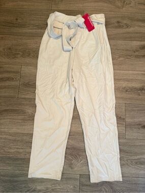Women's leather Cream Tie-Waist Pants - Commando